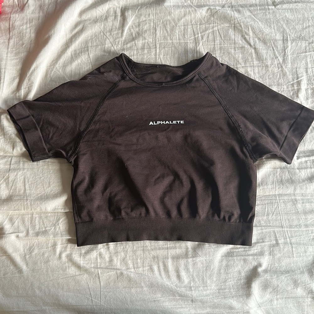 Alphalete Amplify Short Sleeve Crop (CHOCOLATE)